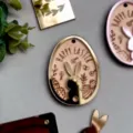 Detailed shot of Easter bunny acrylic wood pendant, holiday ornament, close-up view. - Double-Layer Gold Egg Pendant + Wooden Engraved