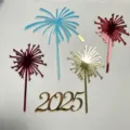 Adornos de pastel de acrílico 2025 y fuegos artificiales para fiestas de Año Nuevo. - Fireworks