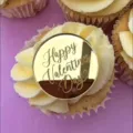 Acrylic Valentine's Day cupcake topper gold mirror round cake decoration dessert insert - Round Happy Valentine's Day / Width Approx 5CM / Gold