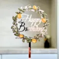 Ακριλικό διακοσμητικό τούρτας Happy Birthday με στεφάνι λεμονιού για πάρτι και γιορτή. - Happy Birthday Chromati Ektyposi 1 / Ροζ χρυσό