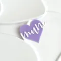 Mother's Day acrylic cake topper detail, purple heart shape with white mum lettering for party. - White Purple Heart MUM Style