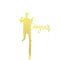 Gold acrylic graduation cake topper with Congrats lettering for grad party celebration decor. - Boy Congrats / Gold