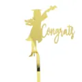 Gold acrylic graduation cake topper with congrats silhouette design for party decoration detail. - Girl Congrats / Gold