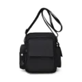 Black multi-pocket canvas shoulder messenger bag casual outdoor waterproof crossbody bag - Black