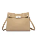 Sac à bandoulière en cuir kaki de qualité avec fermeture à tour classique et chic. - Kaki