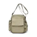 Casual nylon multi-pocket crossbody bag, stylish khaki shoulder bag for outdoor daily use. - Khaki