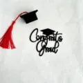 Black acrylic graduation cake topper set with mini doctor hat for graduation party decor. - Black Graduation Style One