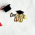 Black and gold acrylic graduation cake topper set with mini cap for graduation party decor. - Doctor Hat
