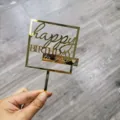Gold acrylic mirror rectangle happy birthday cake topper side decoration party items - Gold "Happy Birthday to You" Cake Topper (with Stick)