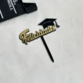 Black gold graduation acrylic cake topper, double layer design for party decorations. - Spanish Happy Graduation