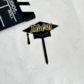 Black gold acrylic graduation cake topper, ideal graduation party decoration and supplies. - Graduation Cap I Did It