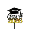 2026 Graduation Cake Topper Black and Gold Acrylic Grad Party Dessert Decoration Supplies - 1 Graduation Cap Class of 2026