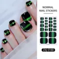 Cat eye toe nail stickers with green line design, waterproof summer nail art wraps for women. - Cat Eye Glitter Style (ZXJ-0180) / Press-on Nails and Nail File