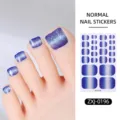 Detailed view of stunning blue gradient glitter toenail stickers with shiny cat-eye effect. - Cat Eye Glitter Style (ZXJ-0196) / Press-on Nails and Nail File