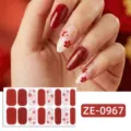 Red floral glitter nail polish wraps, festive style self adhesive art sticker 20 pcs. - Press-on Nails and Nail File