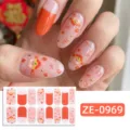 Festive New Year nail wraps featuring cute cartoon lion and shimmering gold star accents. - Press-on Nails and Nail File