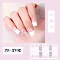 Detailed close-up of French white tip nail wraps with sparkly glitter accents and sheet display. - French White Edge Glitter Nail Sticker (ZE-0790)