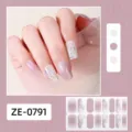 Detail view of gradient pink nail wraps with holographic glitter, elegant sticker sheet. - Pink Gradient Sequin Nail Sticker (ZE-0791)
