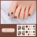 Set de pegatinas de uñas de los pies con hojas marrones rosas y purpurina brillante diaria. - Estilo ZF-0303 / Uñas postizas y lima de uñas