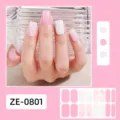 Pink floral glitter nail wraps full cover adhesive art stickers for cute manicure design. - Pink Cute Floral Nail Sticker (ZE-0801)