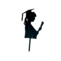 Close-up detail of black acrylic graduation cake topper silhouette with cap and diploma. - Female Doctor (Single Foot) - Black / 1.3mm Thickness