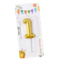Gold number 1 birthday cake candle with stick party celebration decoration topper card 5.8cm - Number Candle Gold 1
