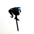 Black acrylic graduation cap girl silhouette cake topper for graduation party decor. - Female Doctor / Black