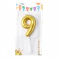 Gold Number 9 Birthday Candle Foil Balloon Style Cake Topper for Party Celebration Decor - Number Candle Gold 9