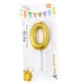 Gold number 0 birthday cake candle with stick, party celebration cake topper in blister pack. - Number Candle Gold 0