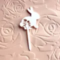Easter bunny cake topper white acrylic cupcake insert with hollow flowers for party decoration - 3 White Bunny Cupcake Toppers