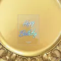 Transparent acrylic happy birthday cake topper detail, holographic text party dessert decoration. - Iridescent Paper + Transparent Tag Base