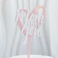 Adorno de tarta de corazón acrílico rosa día de la madre con texto Mom I LOVE you. - Rosa y Blanco Mamá Te Amo