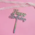 Décoration de gâteau Happy Birthday pailletée colorée pour fête, panneau scintillant. - 6 (papier pailleté + base en bois)