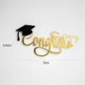 Gold acrylic graduation cake topper with black cap Congrats 3.4x7cm party decoration - Handwritten Script Graduation Cap (Gold and Black)