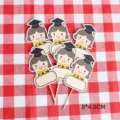 Graduation cake toppers cute girl cartoon paper decoration for party supplies 8x4.8cm - 6 Pieces Writable Graduation Girls