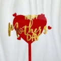 Decoración de pastel del día de la madre acrílico rojo corazón letras doradas fiesta - Corazón Rojo Happy Mother's Day