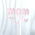 Mother's Day acrylic cake topper with pink MOM design and cute hanging hearts for party decor. - Pink & White Heart MOM