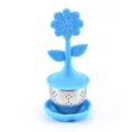 Infuseur à thé en silicone en forme de fleur avec filtre en acier inoxydable et base. - Style 1 / Bleu