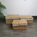 Ensemble de panier de rangement tissé avec couvercle doublure en tissu rustique organisateur - L / Couleur bois naturel