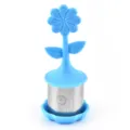 Infuseur à thé en silicone fleur bleue avec filtre en acier inoxydable et plateau. - Style 2 / Bleu