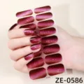 Glitter kattenoog nagelstickers bordeaux rode verloop zelfklevende nagellak strips - ZE-0586 / Kunstnagels en nagelvijl