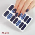 Detailed view of blue leopard print nail wraps sheet, featuring glitter dark navy stickers. - Z/A-0270