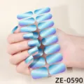 Nagelstickers met kattenoogeffect glitter blauwe paarse verloop manicure strips set - ZE-0590 / Kunstnagels en nagelvijl