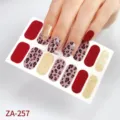 Pegatinas de uñas de leopardo con purpurina dorada roja set de manicura para mujer. - Z/A257