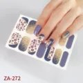 Leopard print nail stickers with gold glitter and purple blocks, stylish DIY manicure art. - Z/A272