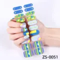 Colorful geometric nail wraps, 20 tips adhesive nail stickers for trendy manicure art. - Geometric Sunrise(ZS-0051)