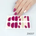 Elegant gel nail wraps with burgundy and gold glitter design for stylish manicure art. - Z/A557