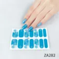 Blue floral nail wraps sticker set variant, stylish glossy fingernail art decals ZA282 - Z/A282