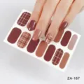 Brown plaid nail wraps sticker set, elegant nude color full cover manicure art decals for women. - Z/A167
