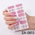 Pink plaid nail wraps with silver geometric crescent accents for stylish DIY manicure looks. - Z/A-0813